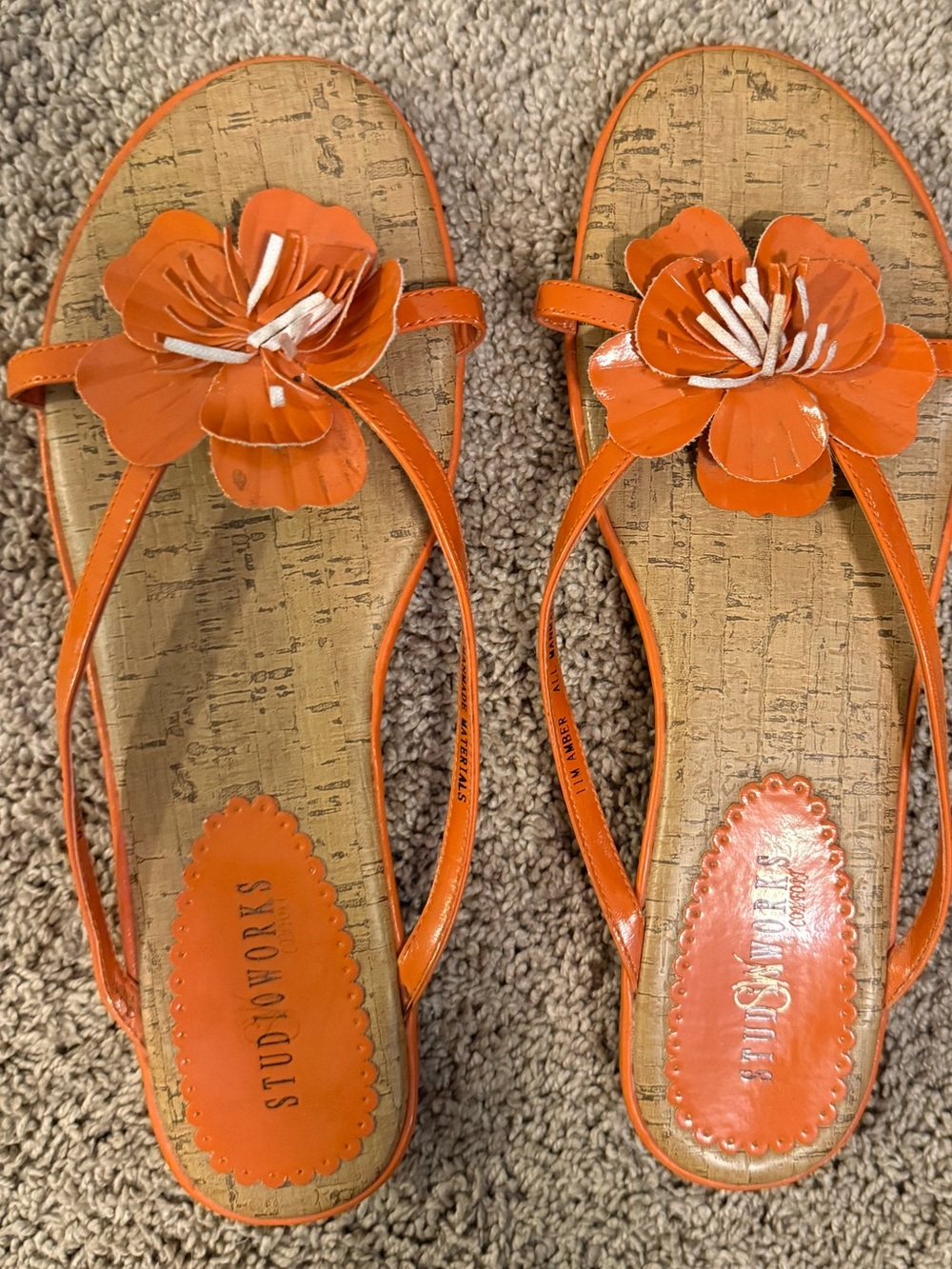 Studio Works Orange Flower Cork Look Thong Sandals | Women’s Size 11